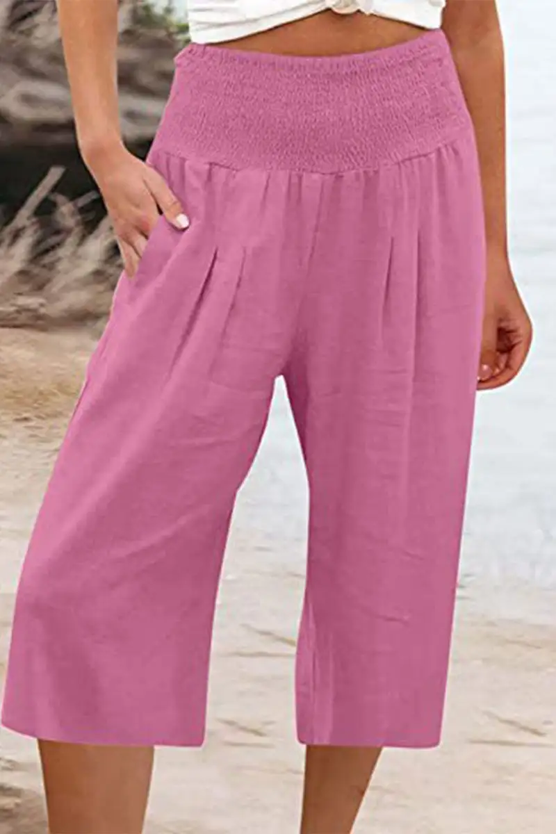 Casual Simplicity Solid Pocket Loose High Waist Wide Leg Solid Color Bottoms(15 Colors)