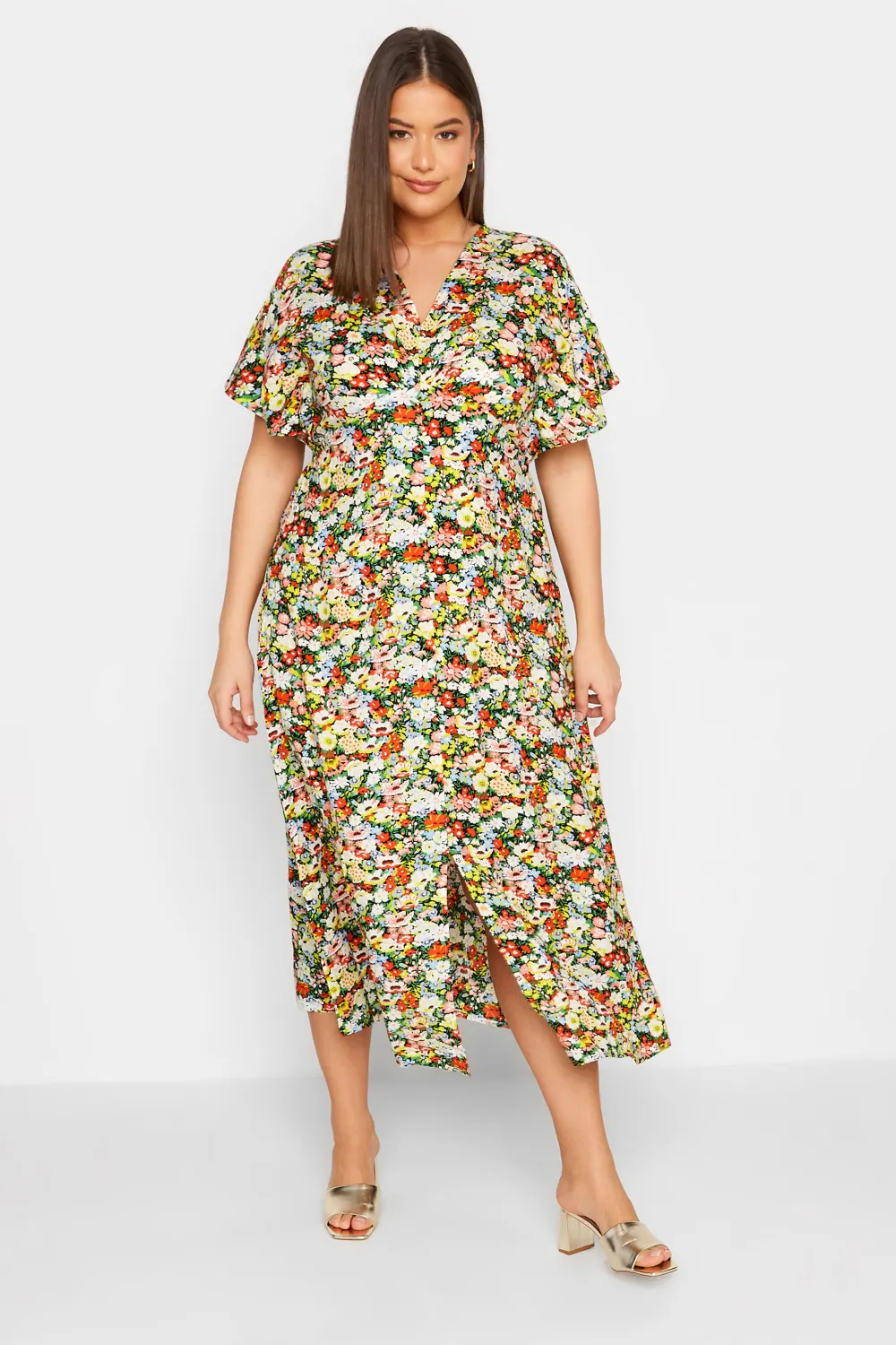 LTS Tall Yellow Floral Print Split Front Midaxi Dress