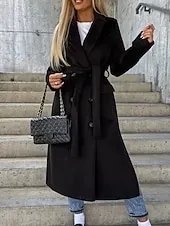 Women's Casual Jacket Warm Comfortable Pocket Buttons Fashion Outdoor Plain Going out Weekend Single Breasted Regular Lapel Regular Fit Long Sleeve Outerwear Black Brown Khaki Fall Winter