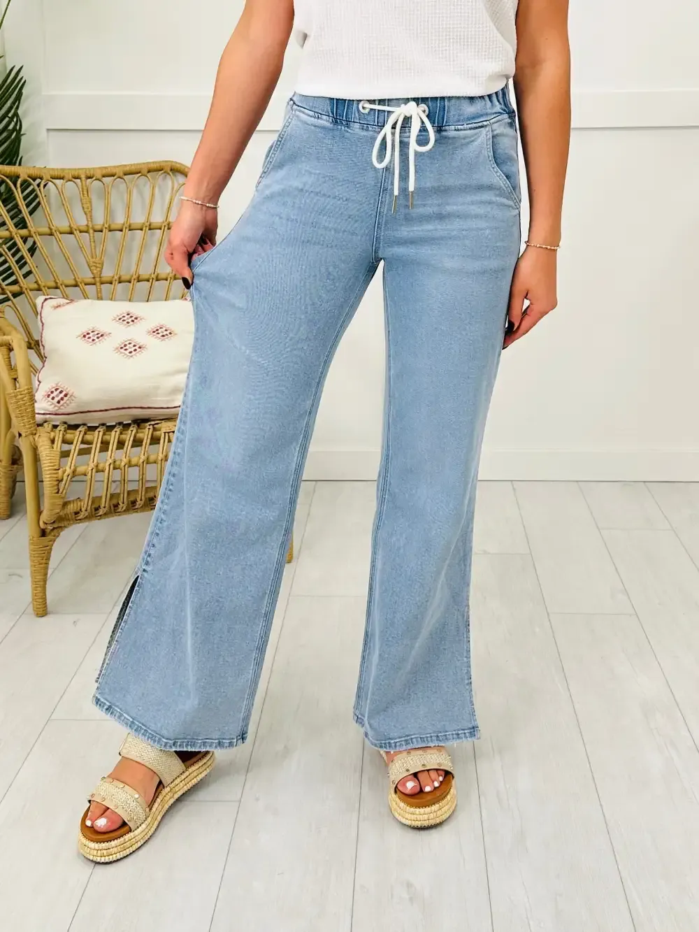 Lovervet Simple As That Drawstring Wide Leg Jeans