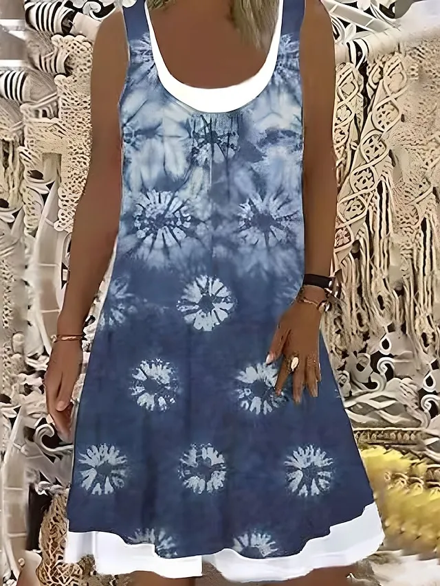 Women's Shift Dress Midi Dress Gray Sleeveless Floral Fake two piece Summer Spring Crew Neck Modern 2023 5XL