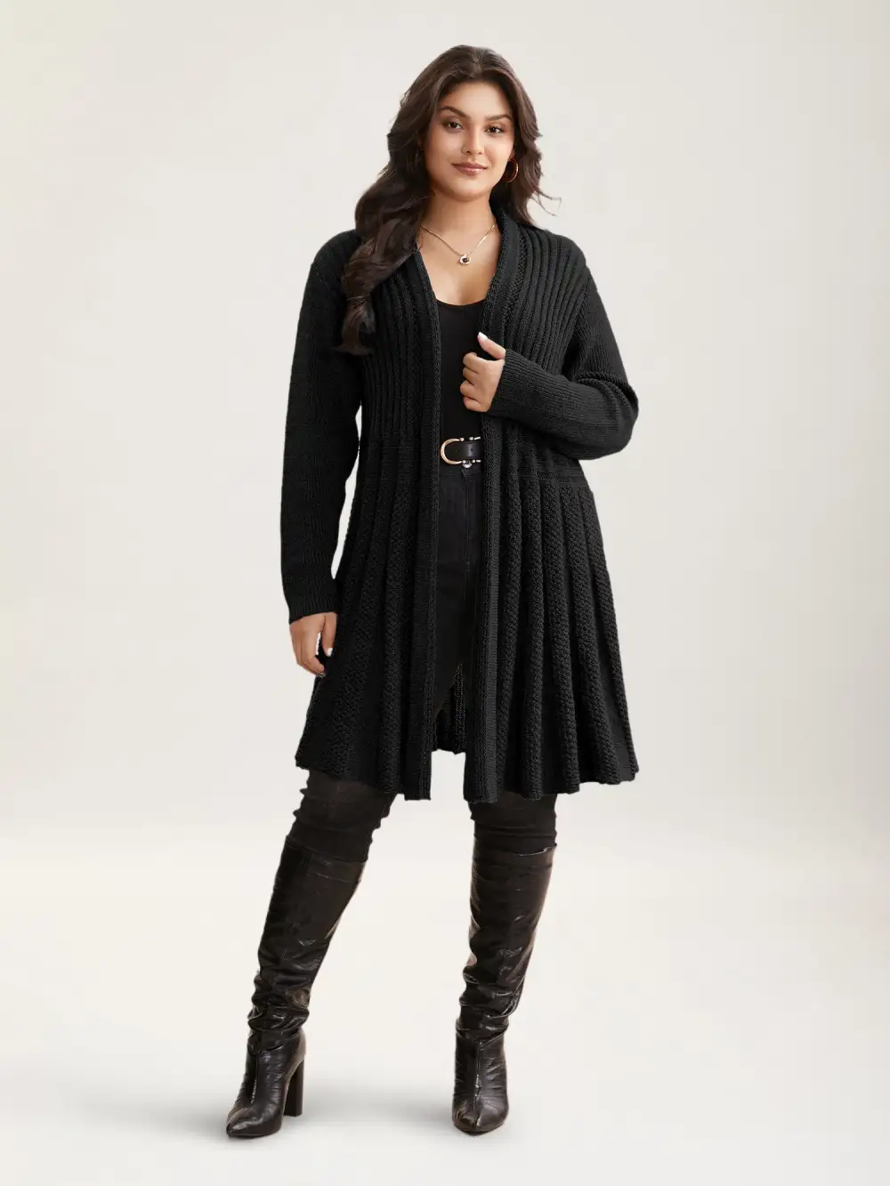 Plain Textured Kimono Collar Cardigan