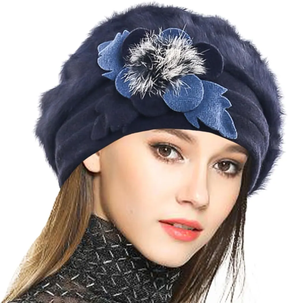 Lady French Beret 100% Wool Beret Floral Dress Beanie Winter Hat