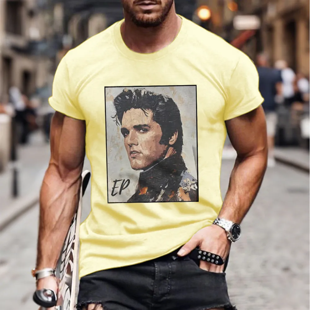 Men's Figure Print Short Sleeve Round Neck Cotton T-Shirt