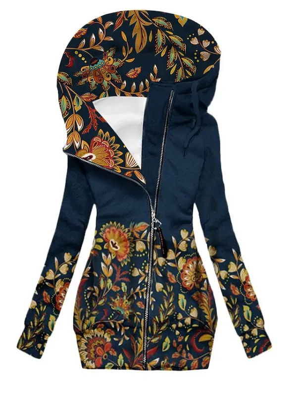 Women's Zip Hoodie Sweatshirt Streetwear Zip Up Black Yellow Light Green Floral Geometric Butterfly Street Casual Hoodie Long Sleeve Top Micro-elastic Fall & Winter