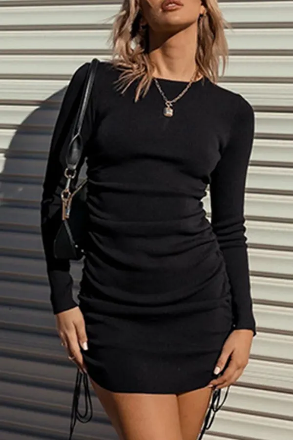 Elegant Solid Split Joint Frenulum O Neck Pencil Skirt Dresses