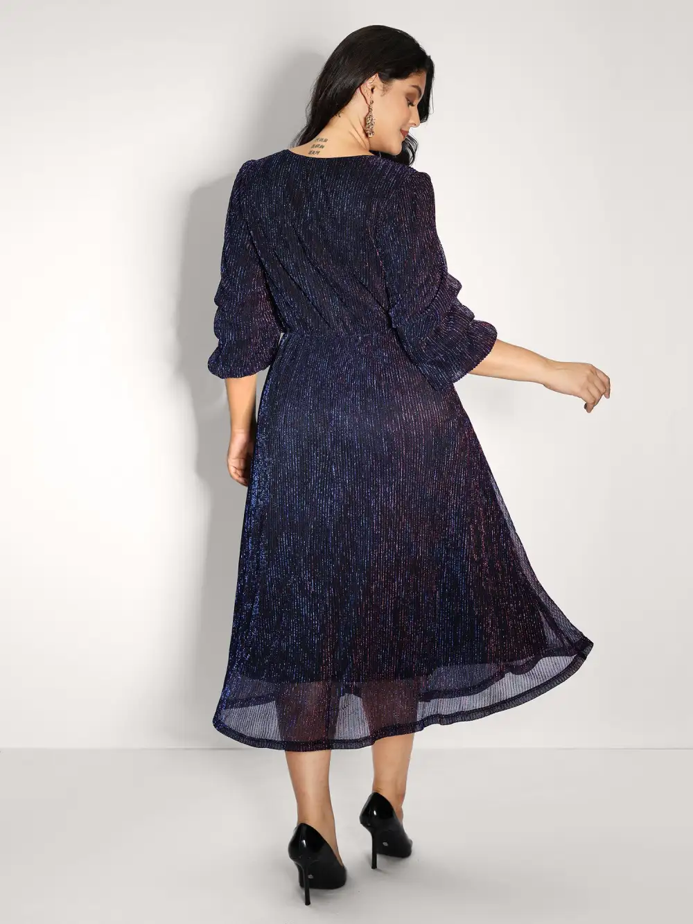 Phantom Silk Stretchy Shirred Waist Midi Dress