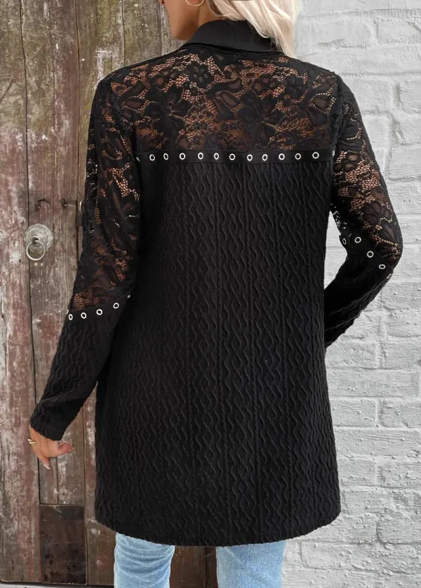 Black Patchwork Long Sleeve Light Cardigan