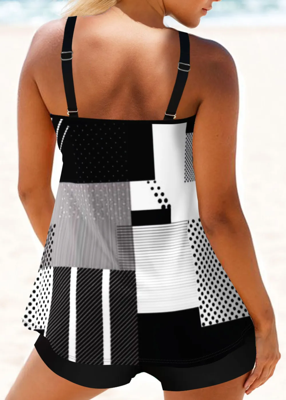 Circular Ring Marble Print Dark Coffee Tankini Set