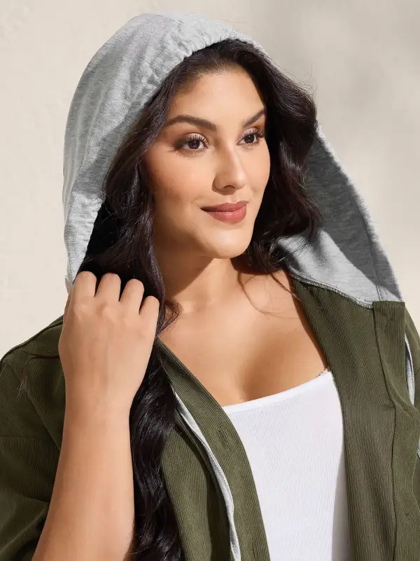 Hooded Button-Front Pockets Jacket