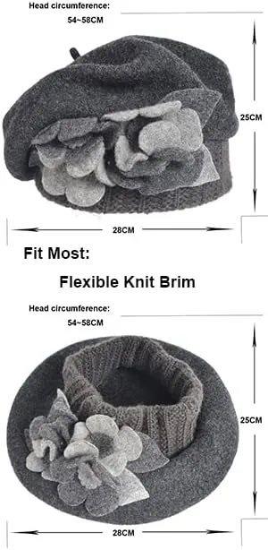 Lady French Beret 100% Wool Beret Floral Dress Beanie Winter Hat