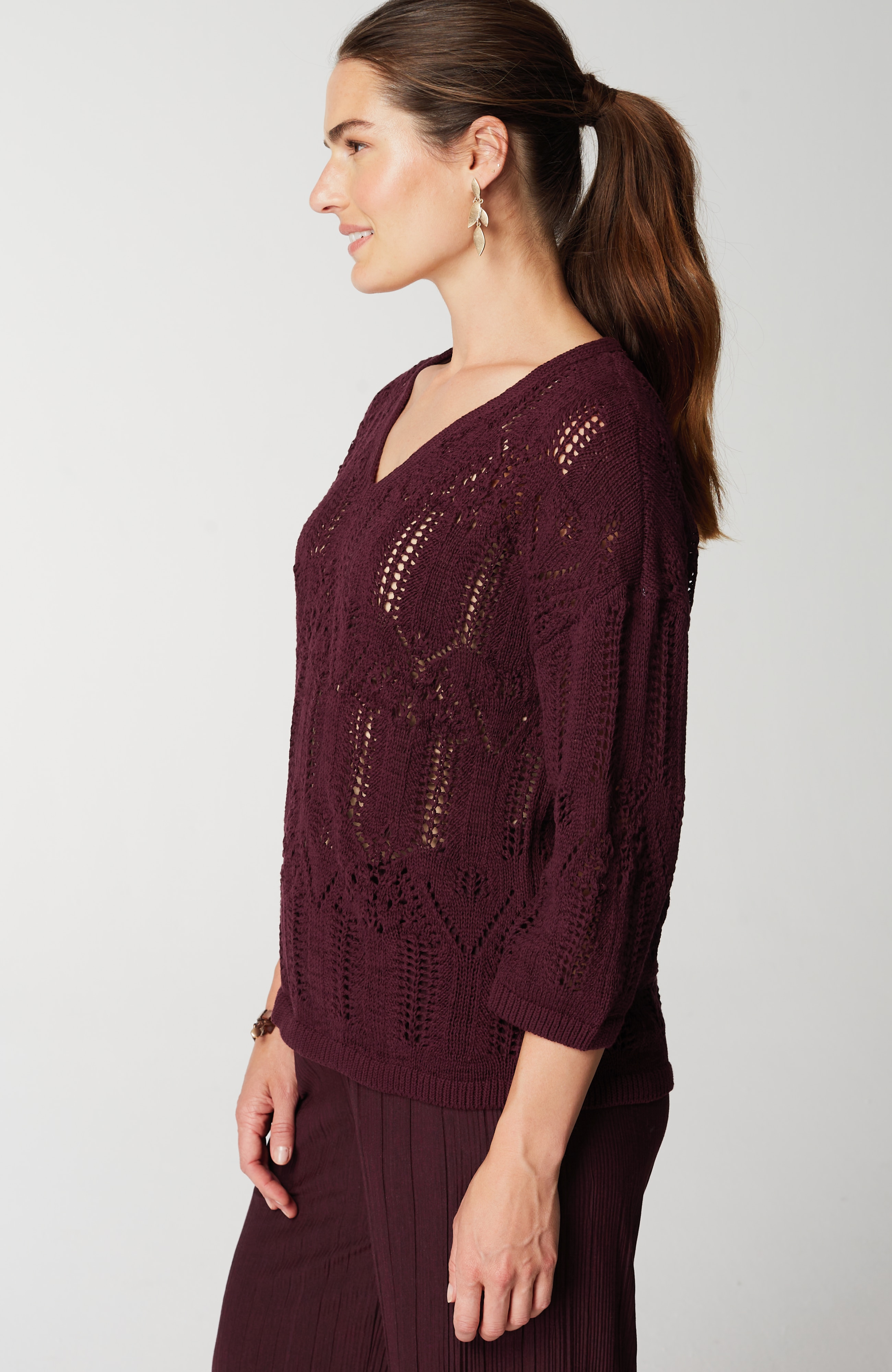 Pure Jill Open-Textured V-Neck Sweater