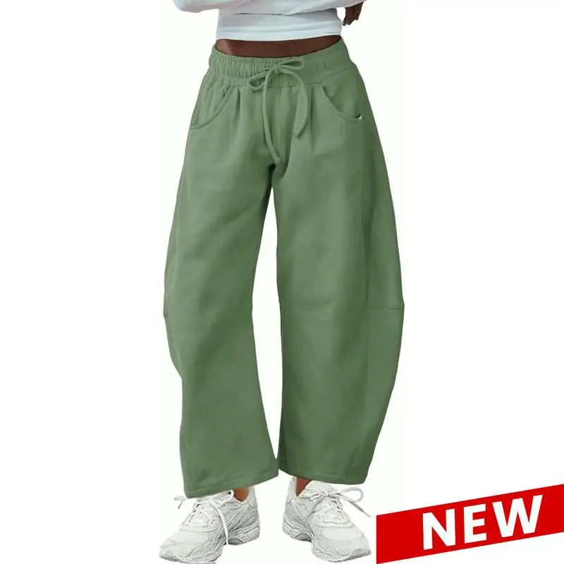 Women's Cotton Barrel-Leg Sweatpants (Drawstring Waist, Pockets)