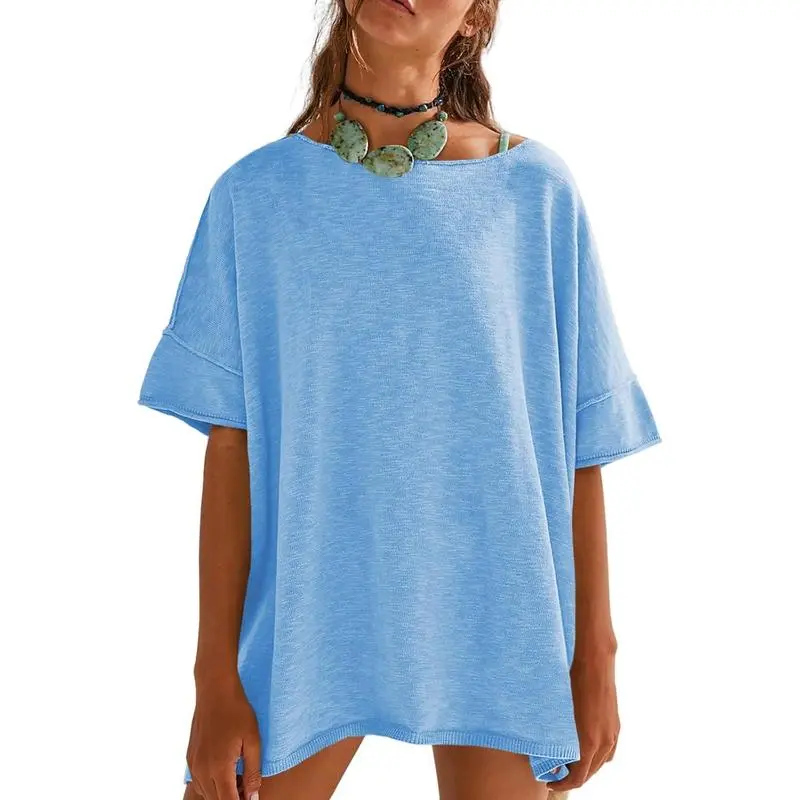 Women's Oversized Crew Neck Side Slit T-Shirt – Casual, Loose-Fit Summer Top
