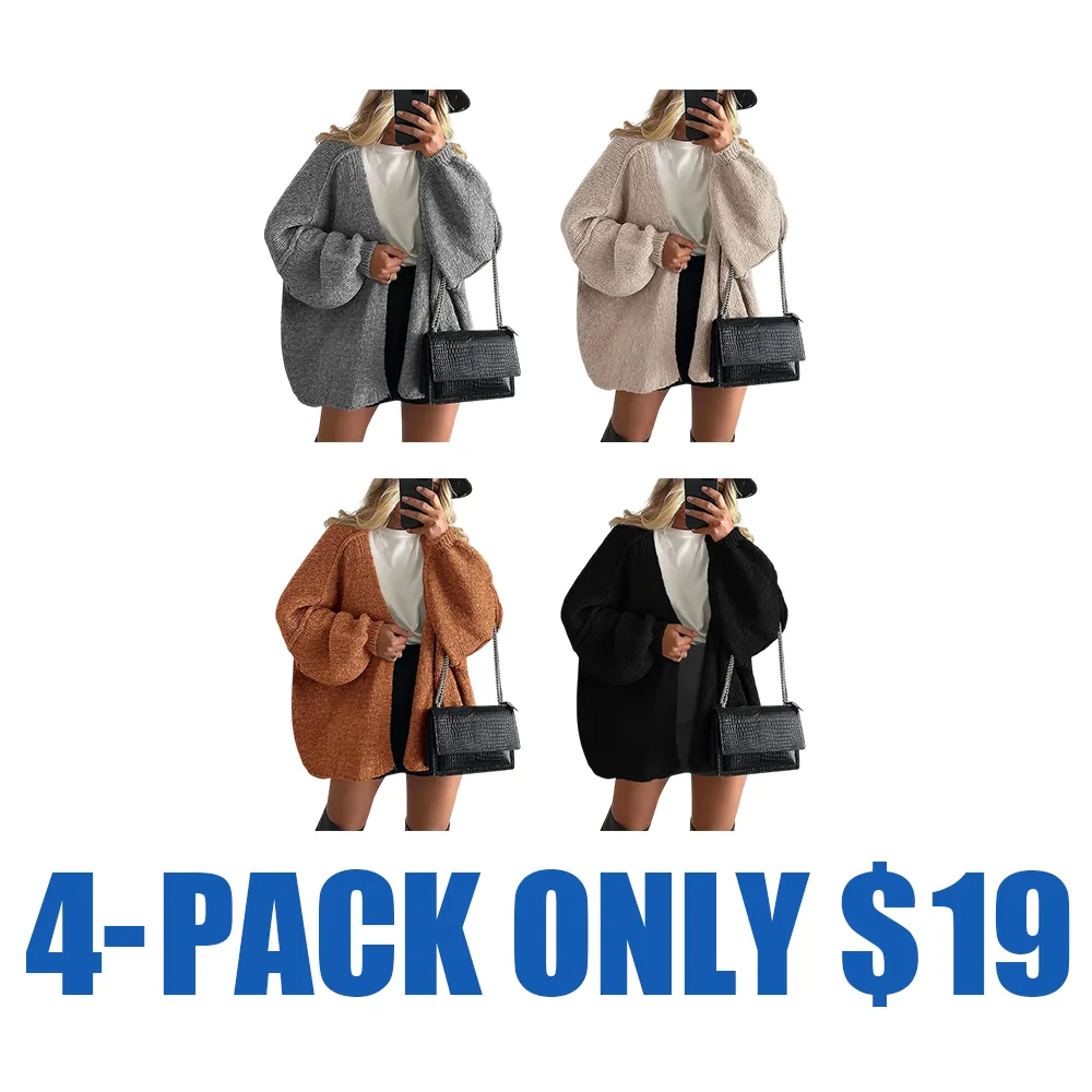 Fall 2025 Women’s Knit Cardigan – Oversized Fit, Lantern Sleeves, Open Front Lightweight Sweater