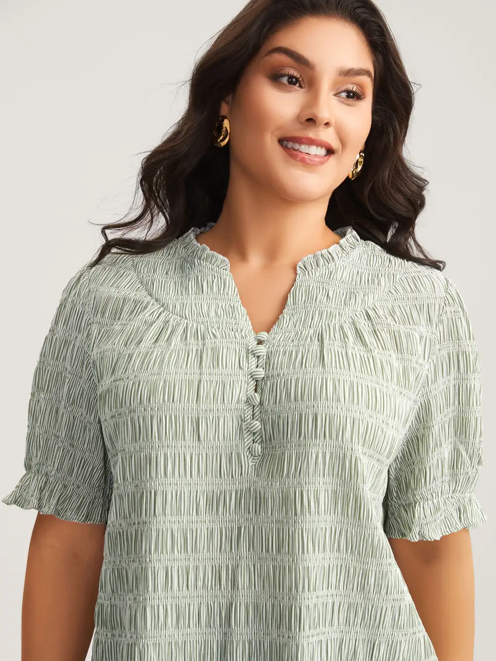 Cotton Half-Open Striped Solid Blouse