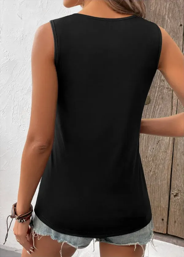 Black Button Geometric Print Sleeveless V Neck Tank Top