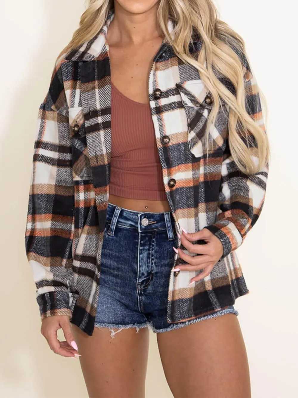 Womens Fall Outfits Fashion Clothes Shackets Flannel Plaid Button Down Long Sleeve Shirts Jackets 2024