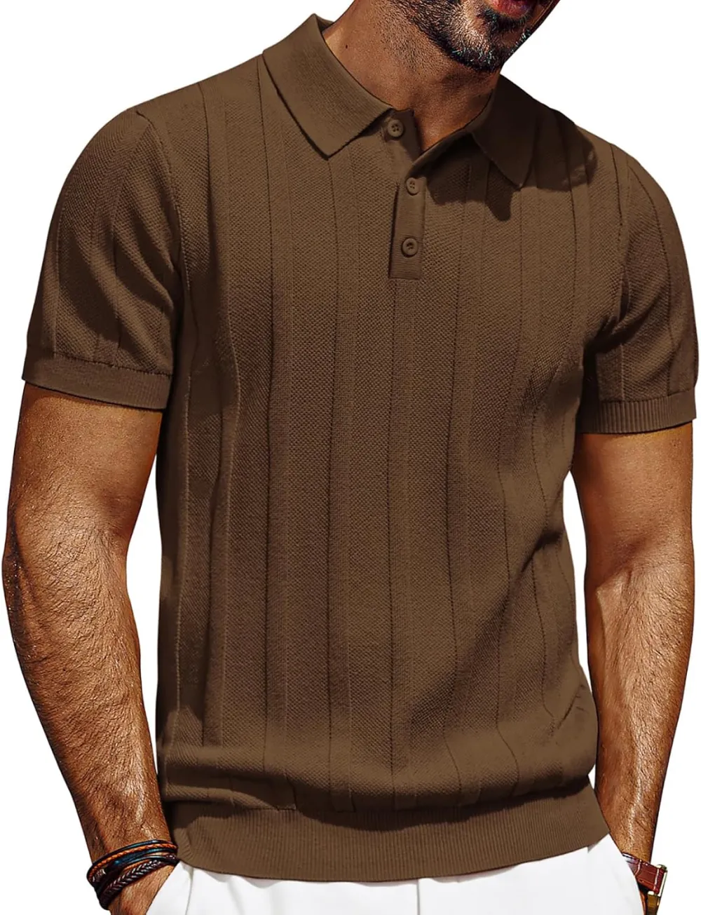 CLEARANCE SALE🔥Mens Polo Shirts Short Sleeve Textured Knit Polo Shirt Ribbed Casual Golf Shirts