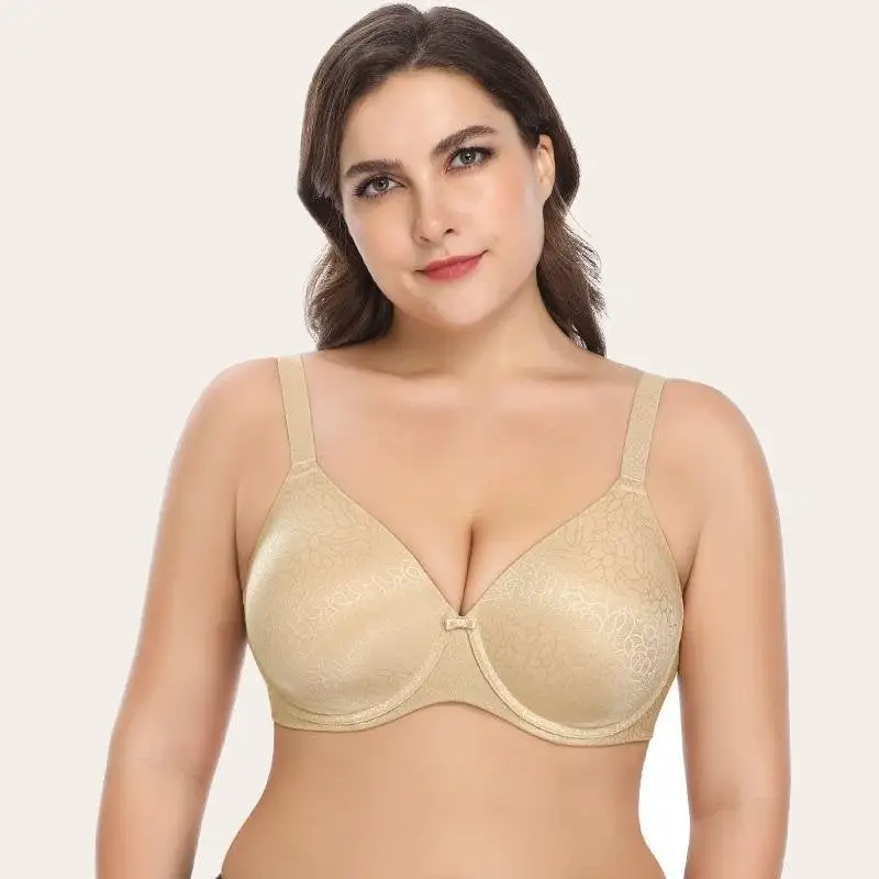 Plus Size T-Shirt Bra Seamless Comfort Full Coverage Underwire Bra Molded Cup