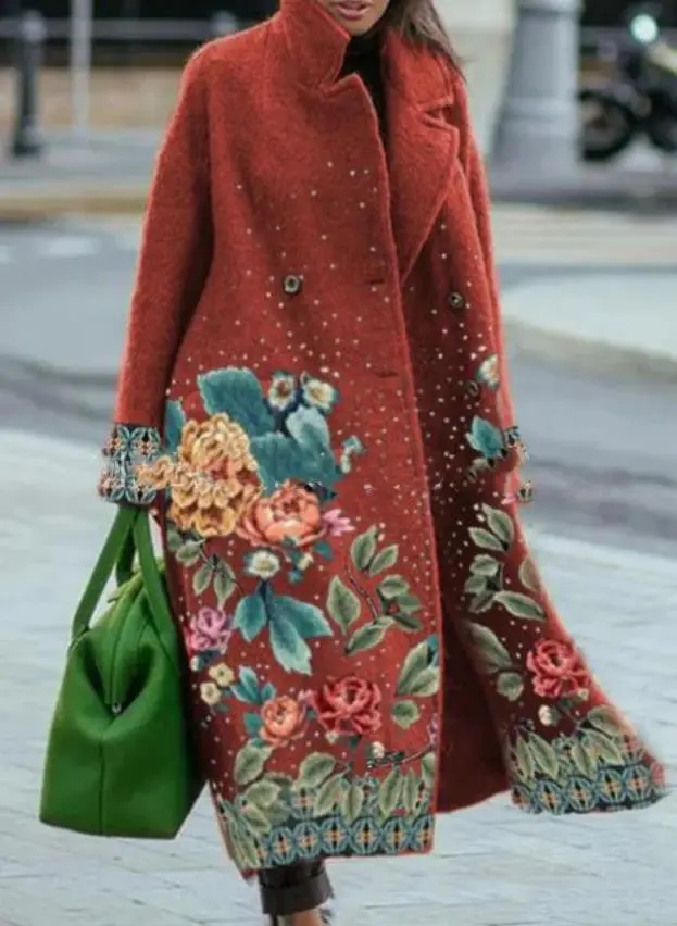 Long notched lapel woolen coat