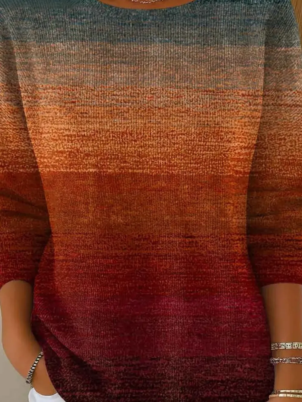 Women's Autumn Gradient Striped Casual Pullover Sweater