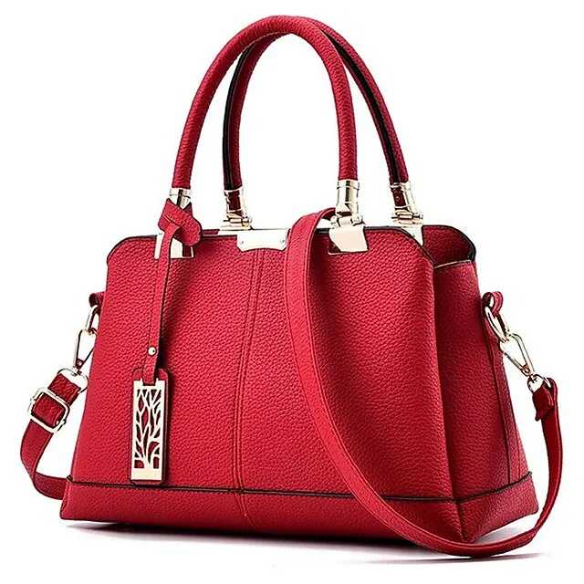Women's Handbag Crossbody Bag Satchel Top Handle Bag PU Leather Daily Zipper Chain Solid Color Wine Black Pink