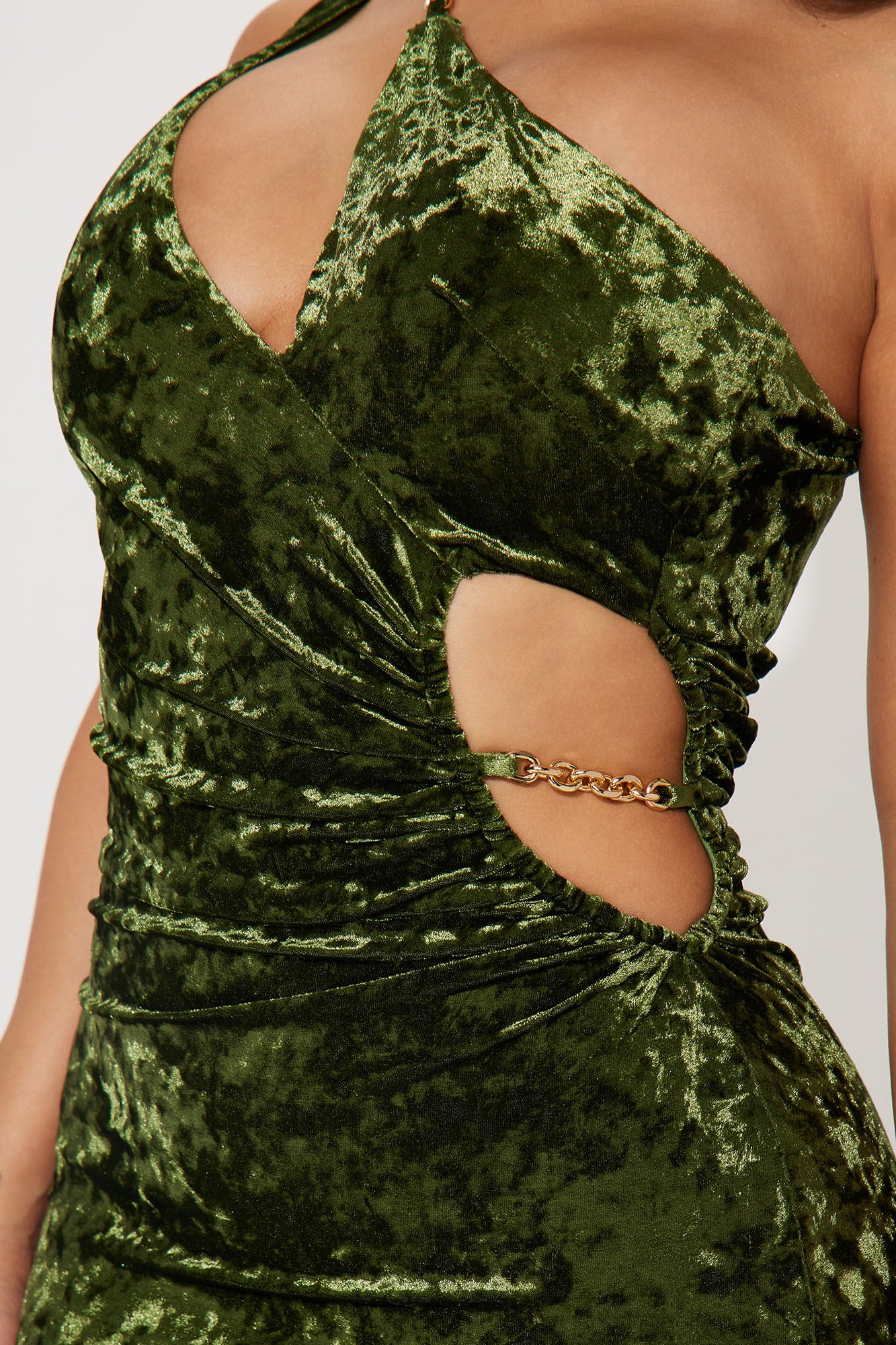 Crushin On You Crushed Velvet Gown - Olive
