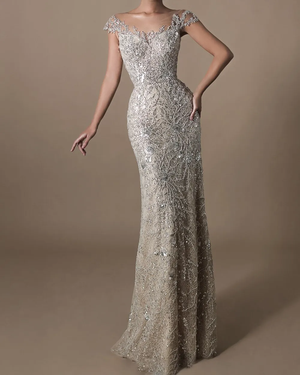 Ladies Elegant Rhinestone Mesh Mermaid Dress