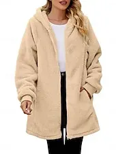 Women's Fleece Jacket Teddy Coat Hoodie Jacket Warm Breathable Zipper Pocket Fleece Lined Casual Color Block Vacation Street Daily Wear Going out Zipper Long Hoodie Regular Fit Long Sleeve Outerwear