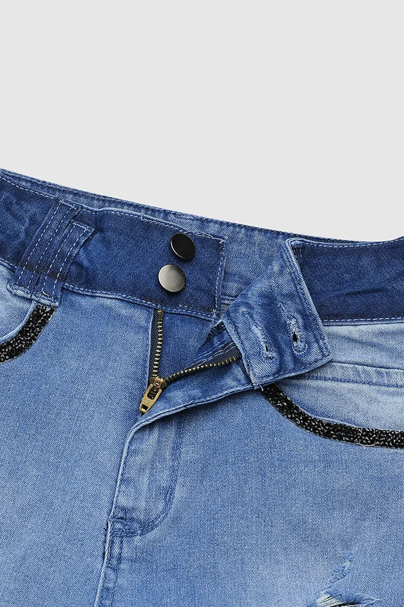 Ripped Button Front Roll Up Hem Jeans