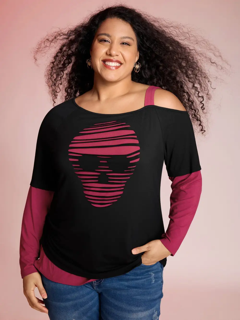 2-in-1 Supersoft Spooky Skull Print T-Shirt