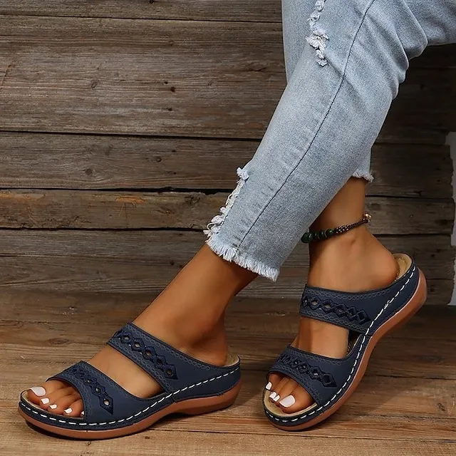 Women's Sandals Slippers Casual Daily Beach Solid Colored Summer Spring Cut Out Embroidery Wedge Heel Round Toe Casual Minimalism Synthetics Loafer Wine