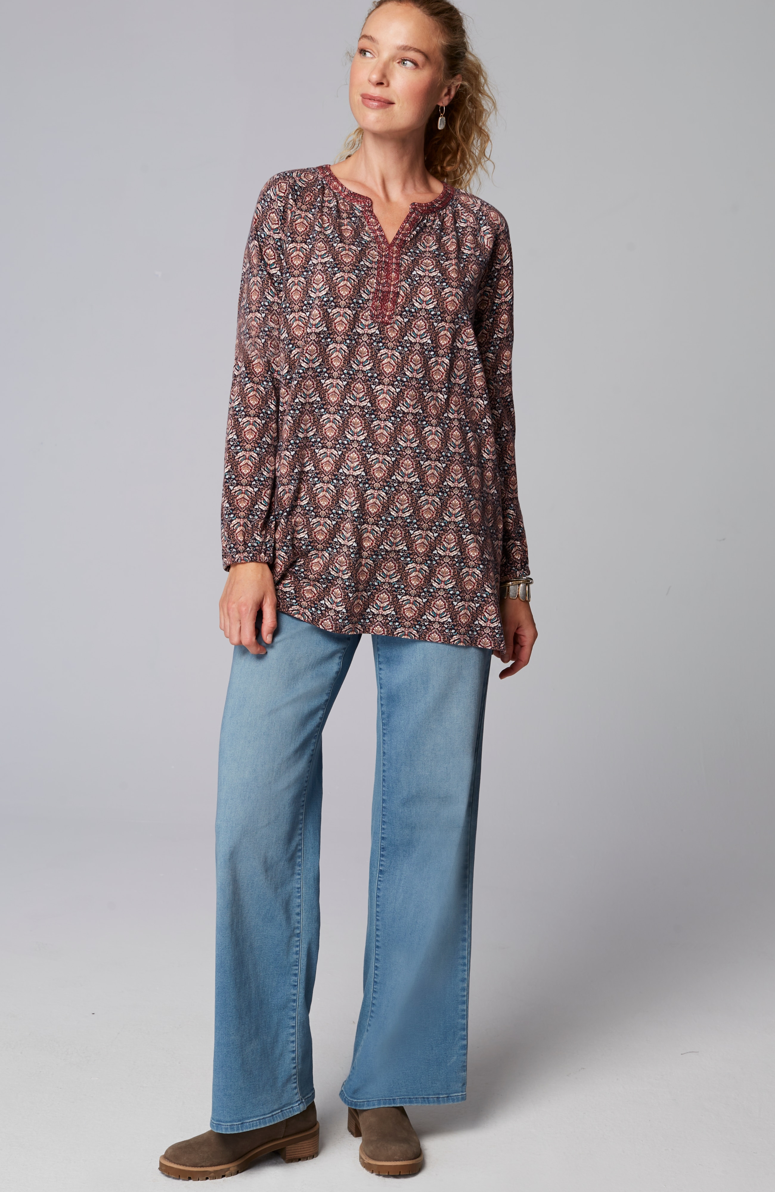 Pure Jill Printed & Embroidered Knit Tunic