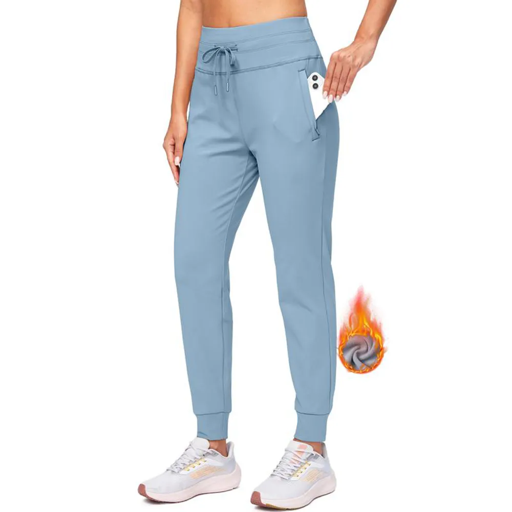 Women’s High-Waist Fleece Lined Joggers – Water-Resistant Warm Athletic Pants