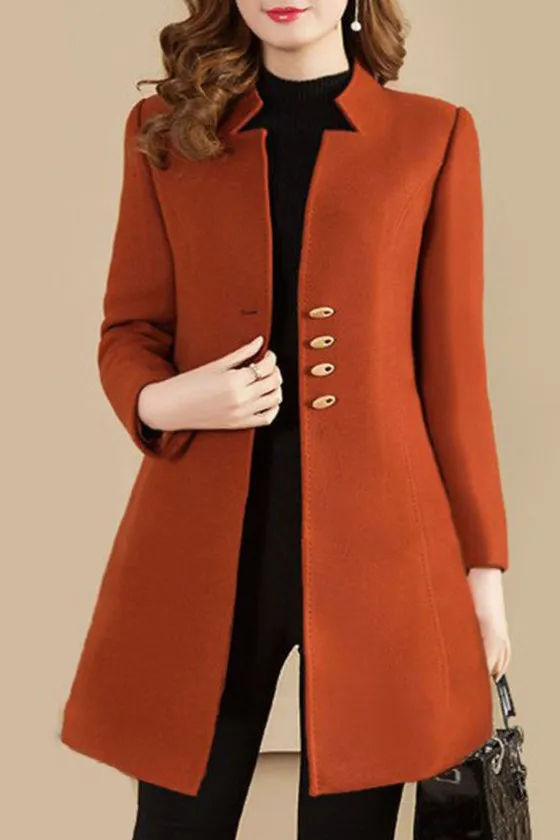 (Clearance Sale⚡) Solid Four Buttons Stand Collar Coat