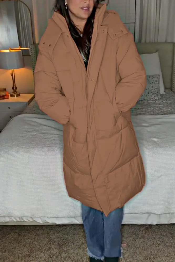 Women's solid color casual hooked down coat