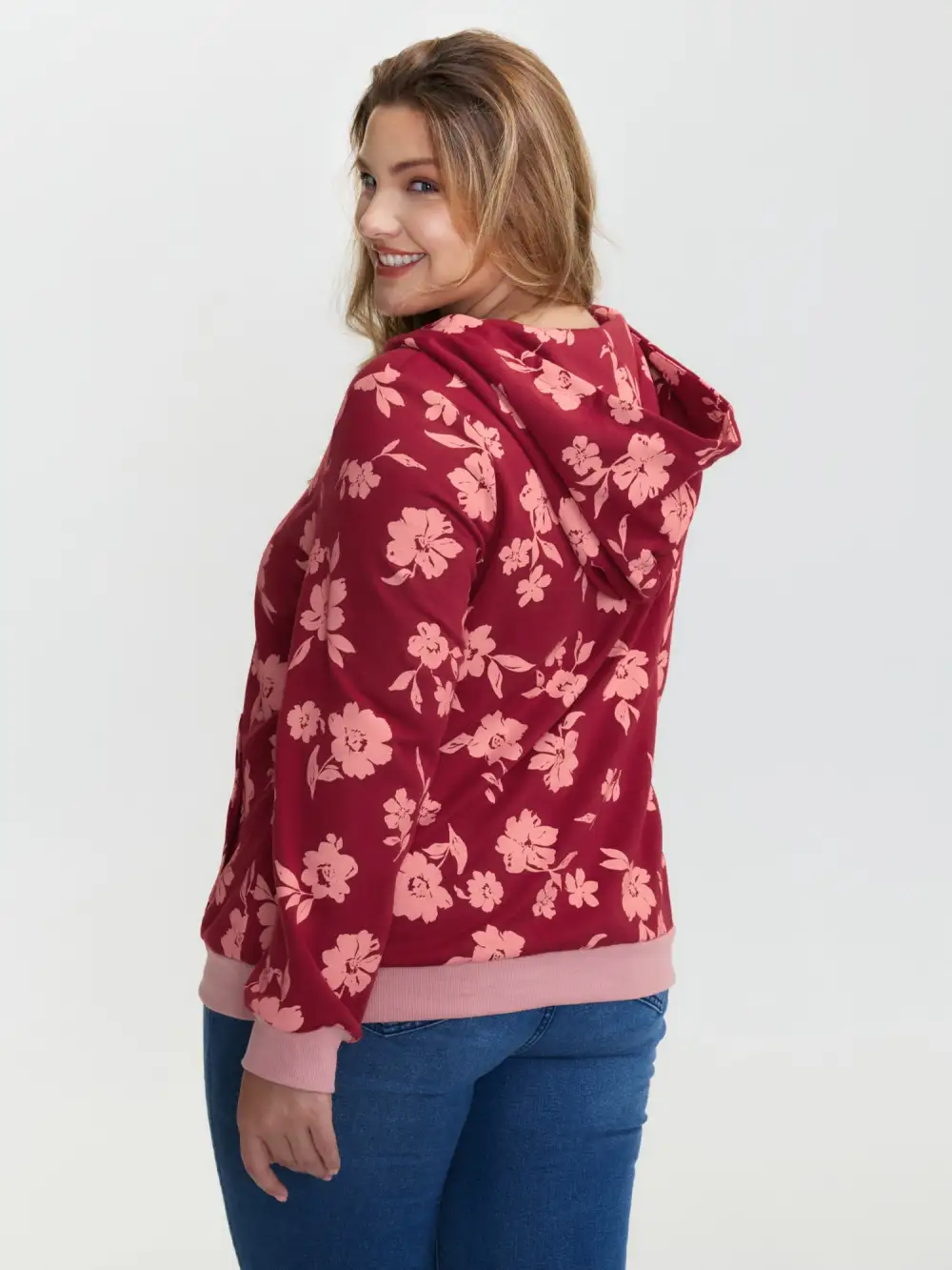 Floral Print Contrast Pockets Hoodie