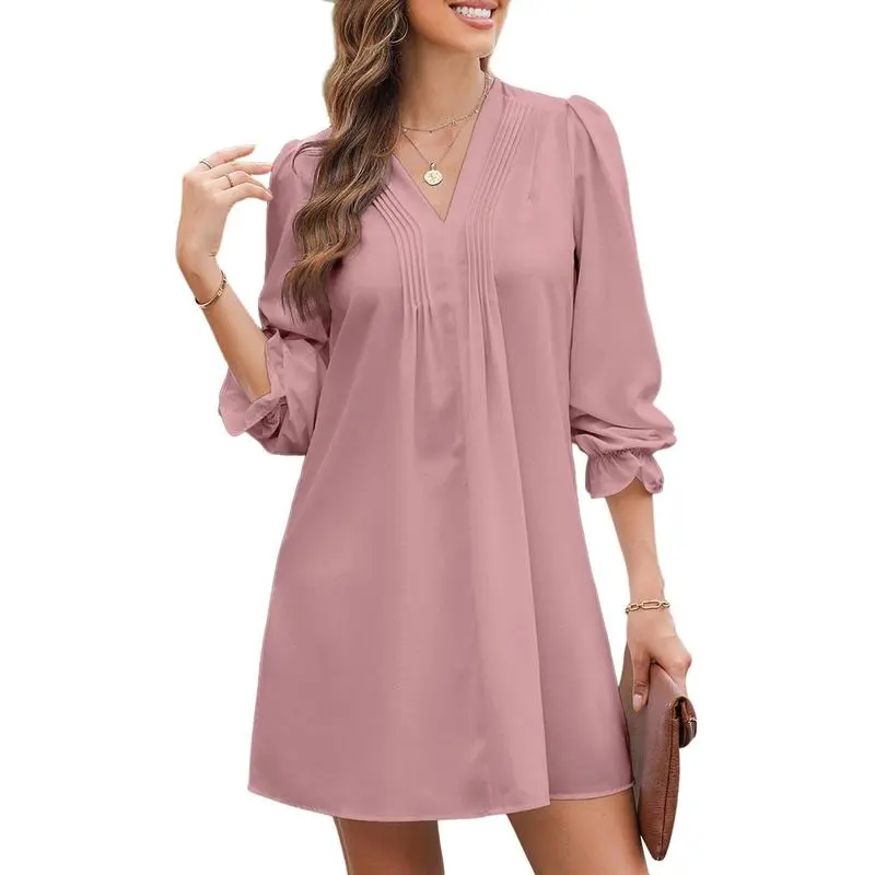 Women's A-Line Midi Dress – Ruffle Sleeve V-Neck Pleated Sundress, Flowy & Casual 2025 Fashion