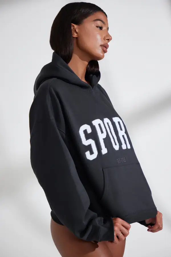 Varsity - Oversized Hooded Sweatshirt in Black