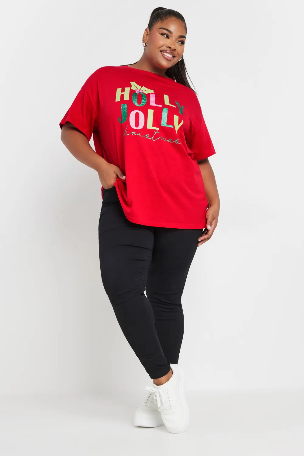 复制YOURS Curve Black 'Merry Gonkmas' Sequin Embellished Christmas Top