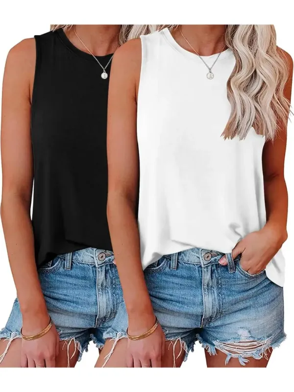 ✨Womens Crew Neck Sleeveless Loose Fit Casual 2 Pack Tank Tops