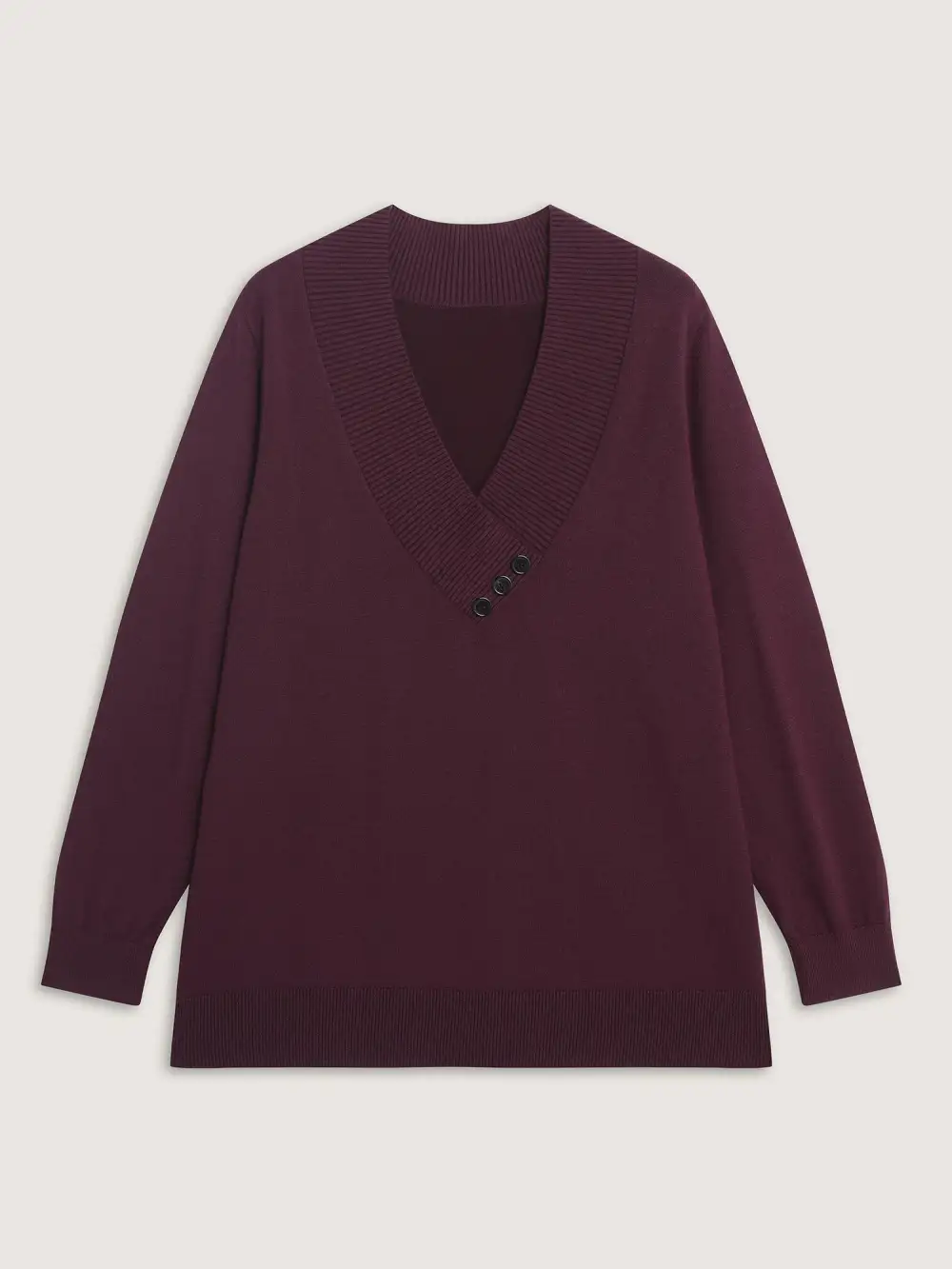 V-Neck Button Detail Plain Pullover
