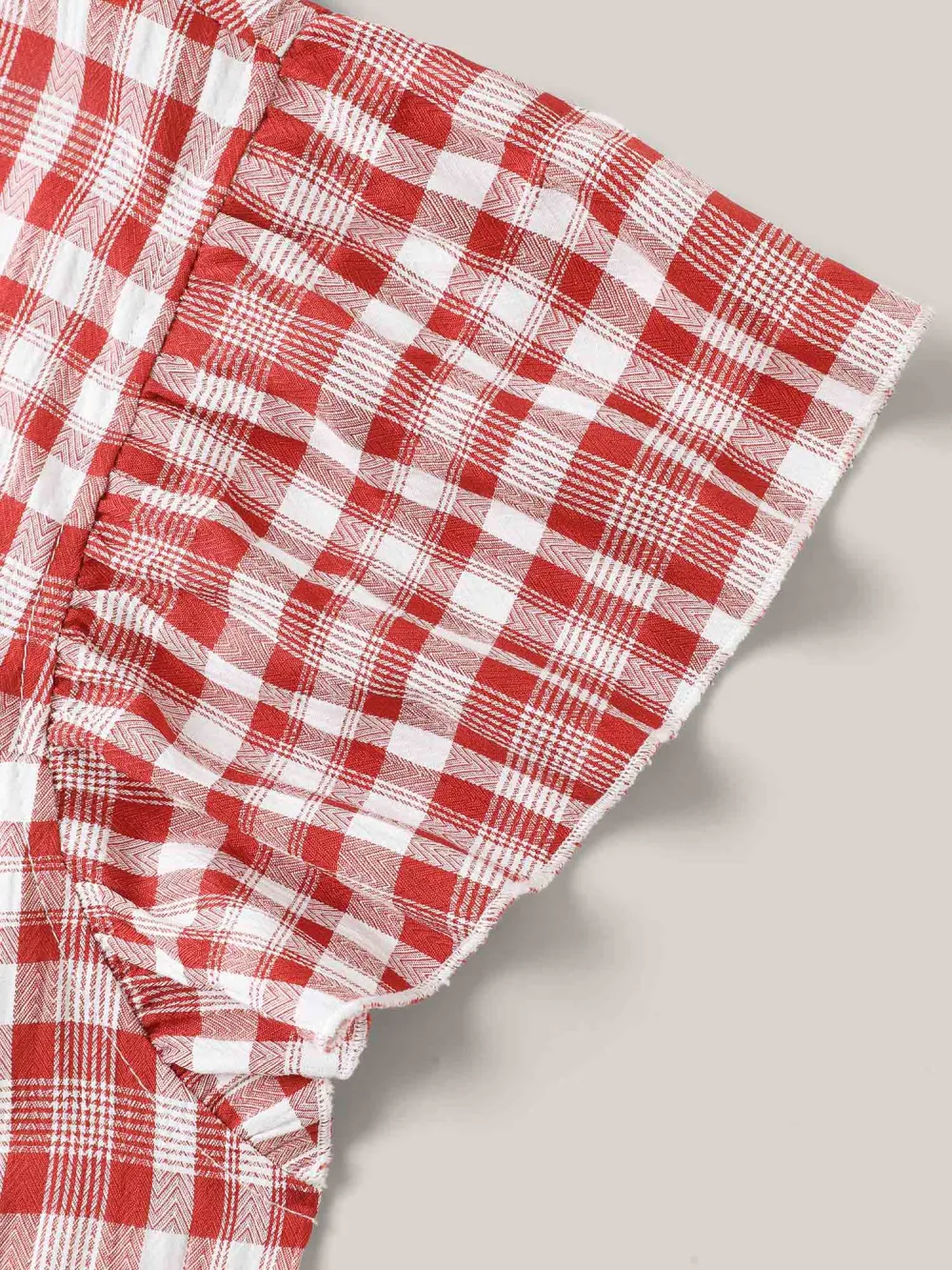 Plaid Print Textured Lotus Leaf Sleeve Shirt