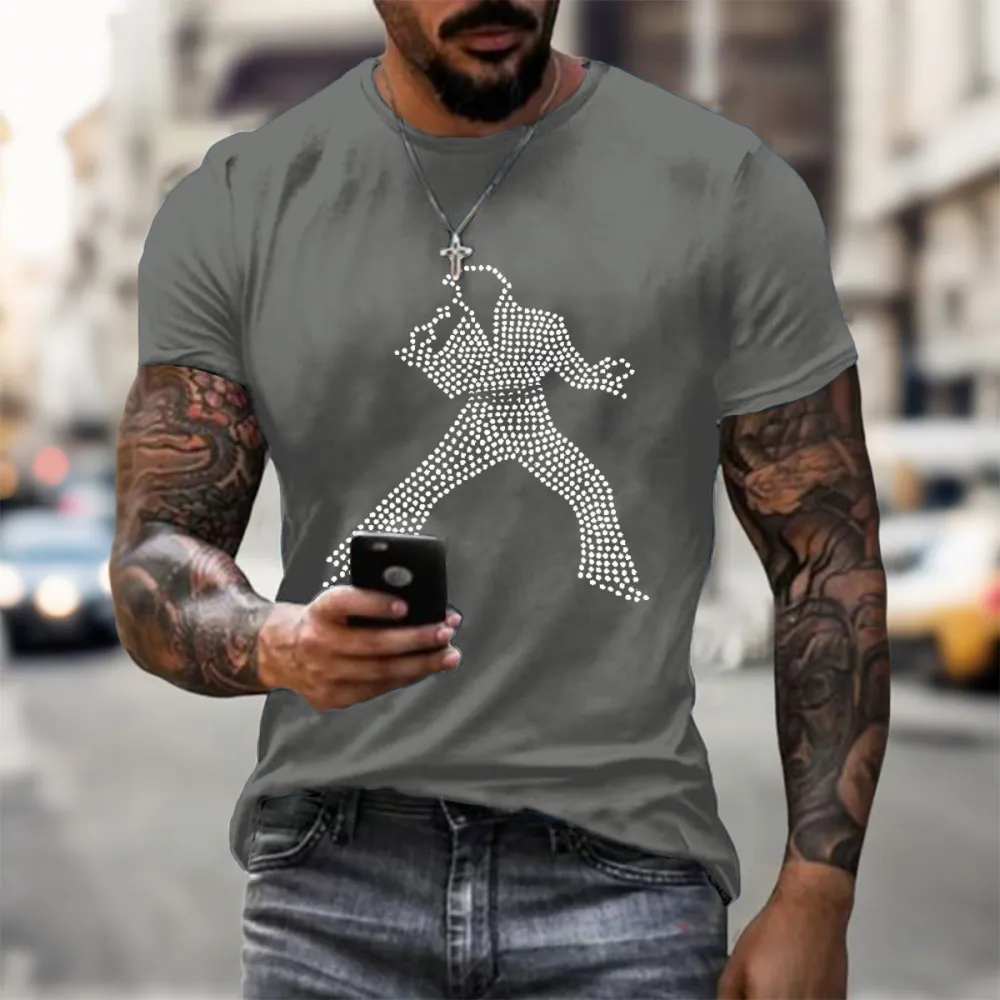 Men's Print Short Sleeve Round Neck Cotton T-Shirt