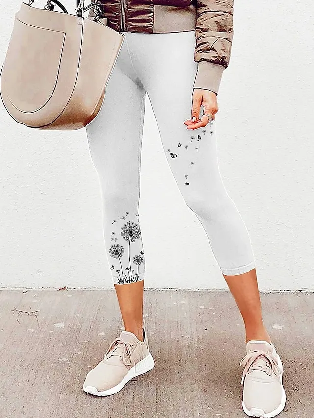 Women's Leggings Capri shorts Black White Pink Casual / Sporty Athleisure Weekend Yoga Print High Elasticity Calf-Length Tummy Control Floral S M L XL 2XL