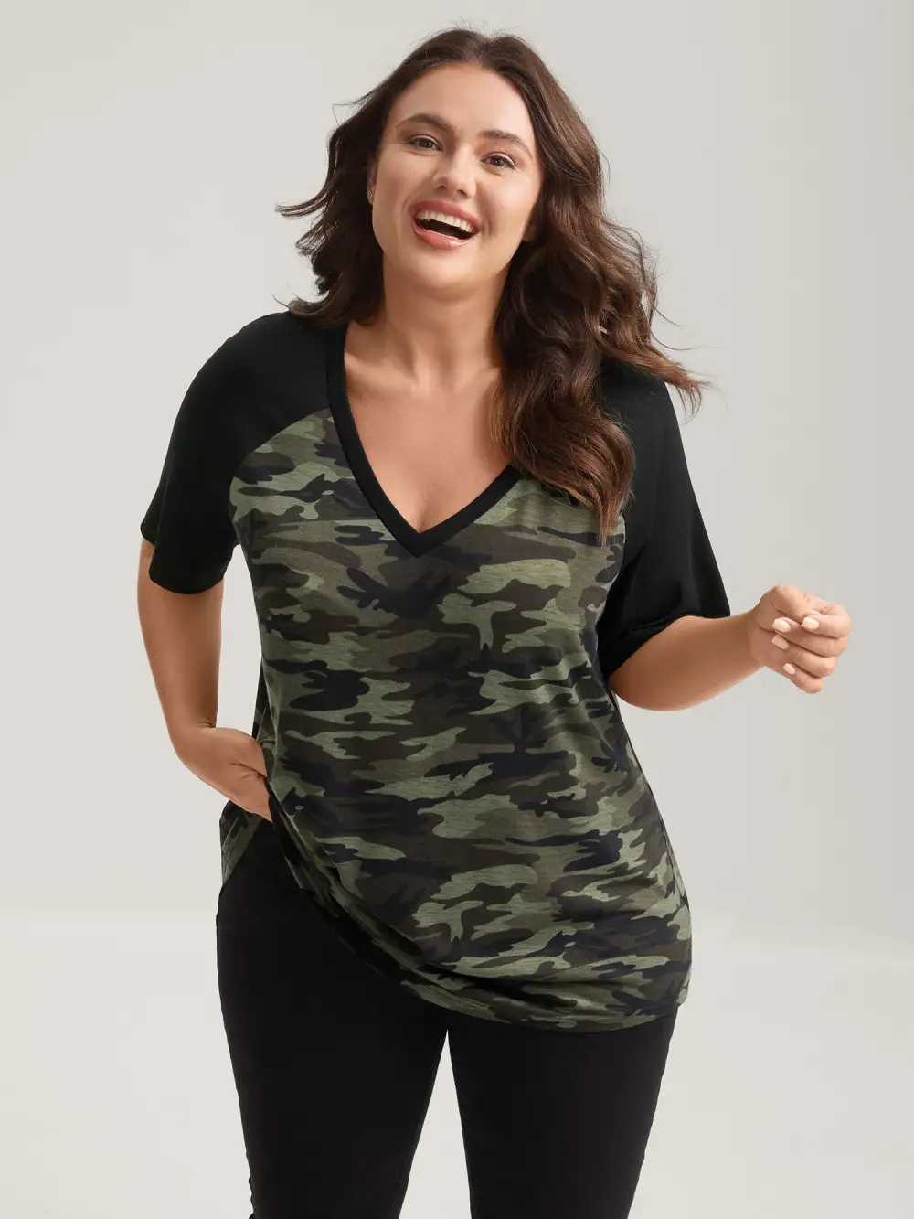 Camouflage Print Raglan Sleeve T-Shirt