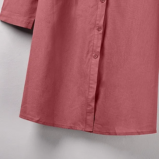 Women's Shirt Dress Casual Dress Cotton Linen Dress Midi Dress Cotton Blend Simple Basic Home Street Daily Shirt Collar Pocket Long Sleeve Summer Spring Fall 2023 Loose Fit Black White Yellow Pure
