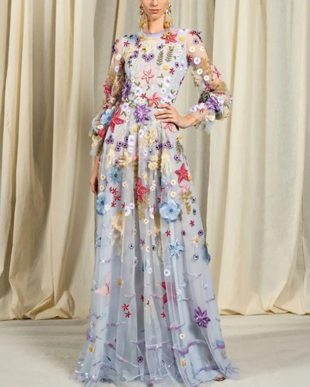 Romantic Floral Embroidered Gown