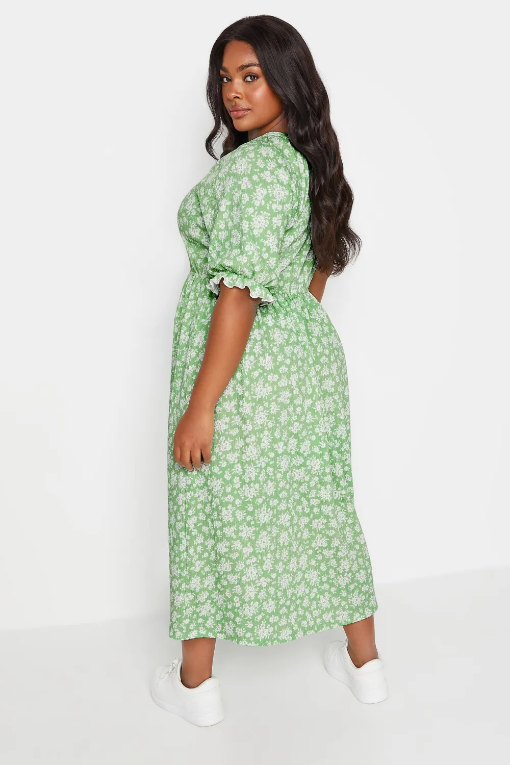 YOURS Curve White Vintage Floral Textured Midaxi Dress
